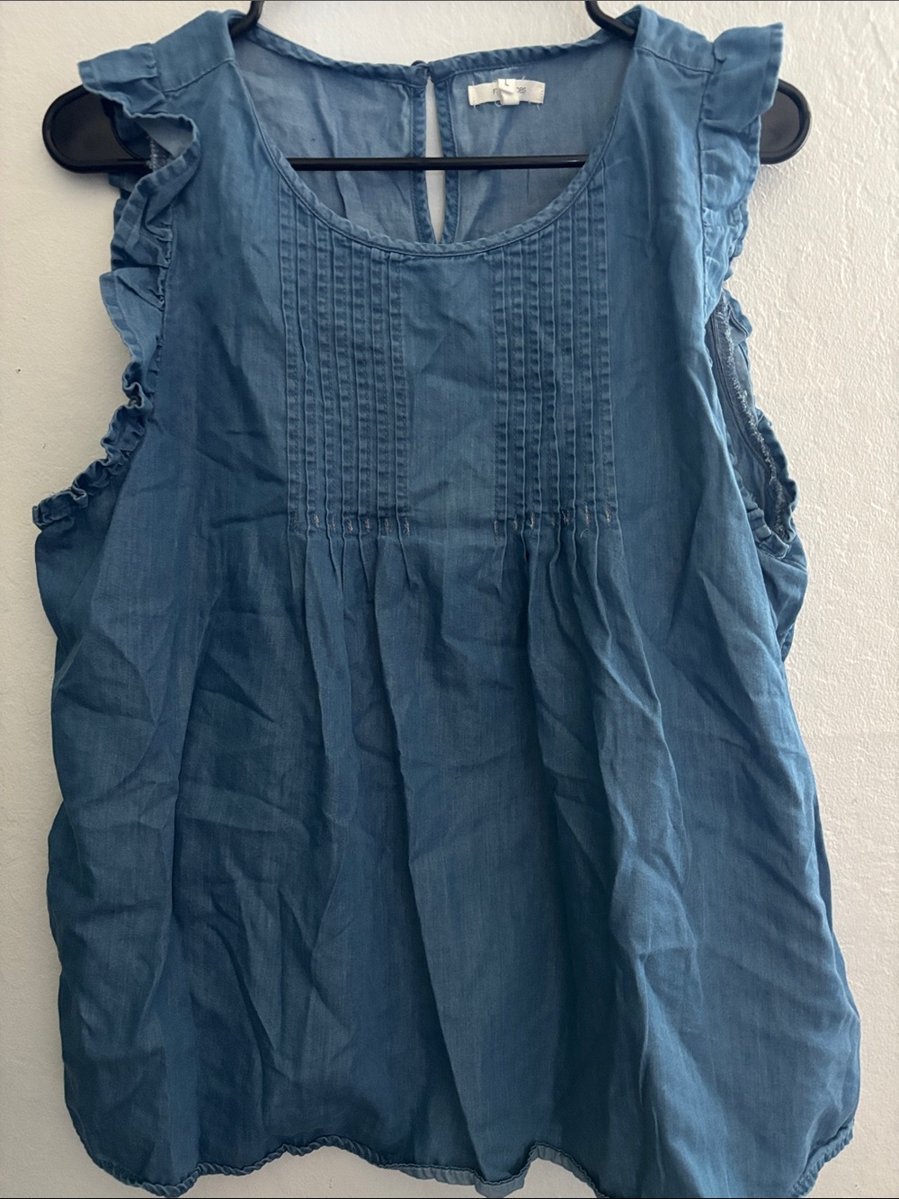 Maurices Denim-Blue Ruffle Sleeve Pintuck Top